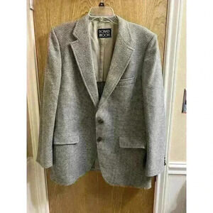 Donald Brooks Men's Herringbone Gray Virgin Wool Suit Blazer With Pockets
